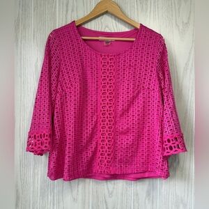 Allison Daley Fuchsia Half-Sleeve Blouse Petite Large